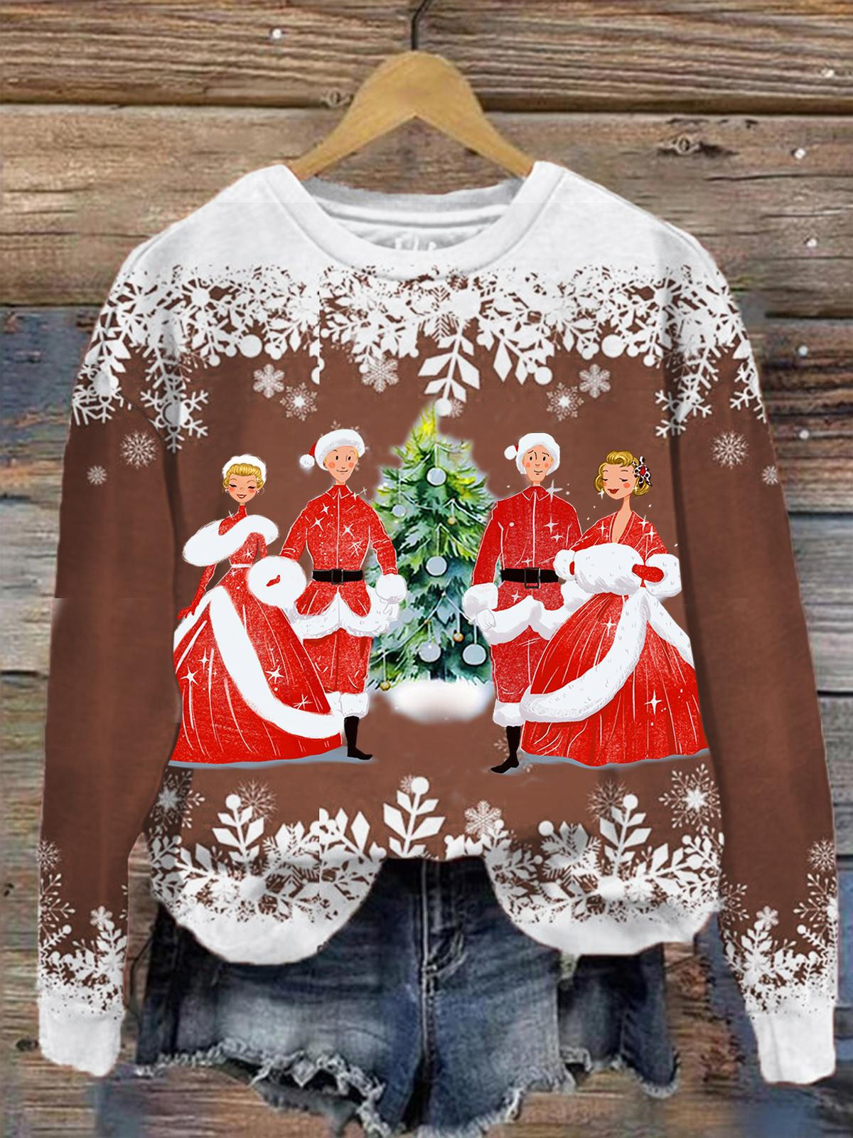 Merry Christmas Printed Round Neck Long Sleeve Top