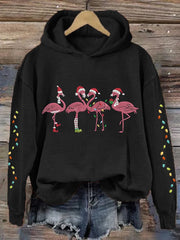 Christmas Colorful Lights Flamingo Holiday Casual Hoodie