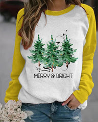 Merry And Bright Christmas Tree Print Casual Sweatshirt