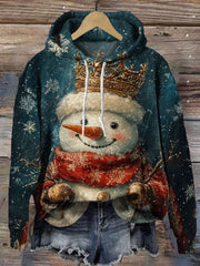 Vintage Christmas Snowman Print Casual Hoodie Sweatshirt