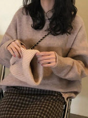 Solid Crew Neck Knit Sweater