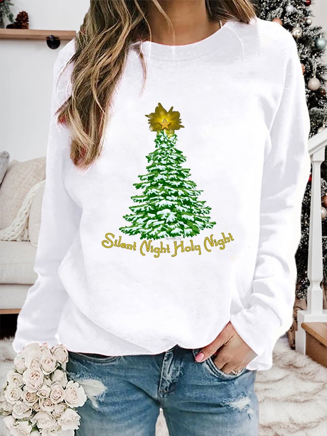 Merry Christmas Tree Print Sweatshirt