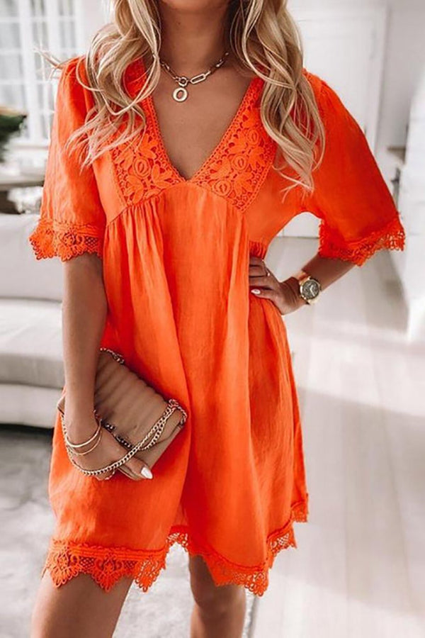 Lace Hem V Neck Mini Dress