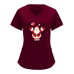 Christmas Santa Claus Print V Neck T-Shirt