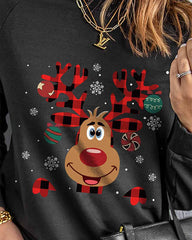 Christmas Plaid Cartoon Elk Print Sweatshirt