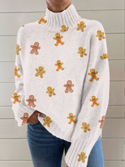 Christmas Cookies Print Knit Turtleneck Pullover Sweater