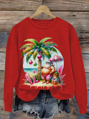 Santa Flamingo Print Sweatshirt