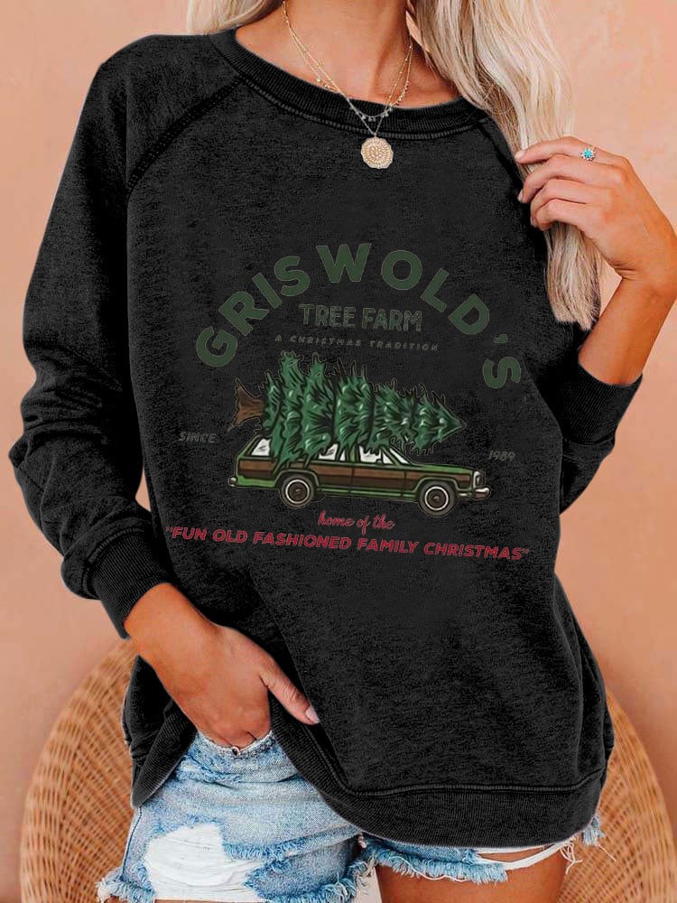 Vintage Griswold Christmas Print Casual Sweatshirt