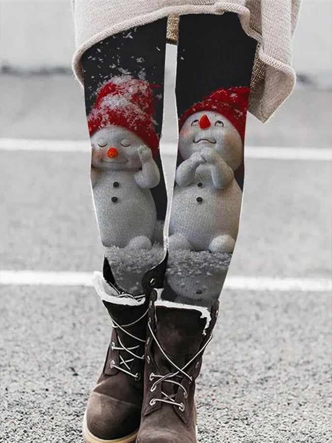 Women's Christmas Playful Snowman Print Leggings