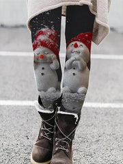 Women's Christmas Playful Snowman Print Leggings