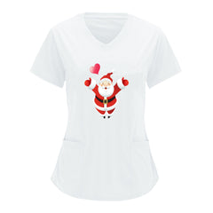 Christmas Santa Claus Print V Neck T-Shirt