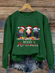 Merry Horsemas Print Sweatshirt