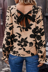 Floral Hollowed Knot Back Blouse