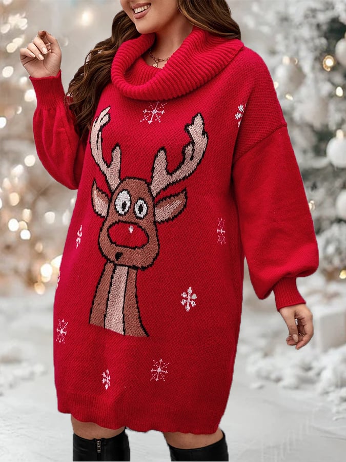 Ladies Casual High Neck Christmas Dress