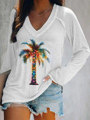 Casual V-Neck Printed Long Sleeve T-Shirt