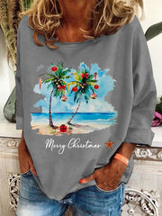 Florida Merry Christmas Beach Palm Trees Print Pullover