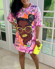 Figure & Digital Floral Print Loose Casual Maxi Dress