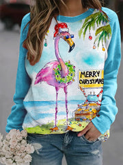 Merry Christmas Flamingo Christmas Art Print Sweatshirt