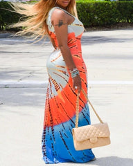 Tie Dye Print Sleeveless Casual Maxi Dress