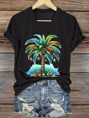 Christmas Tree Print V-Neck T-Shirt