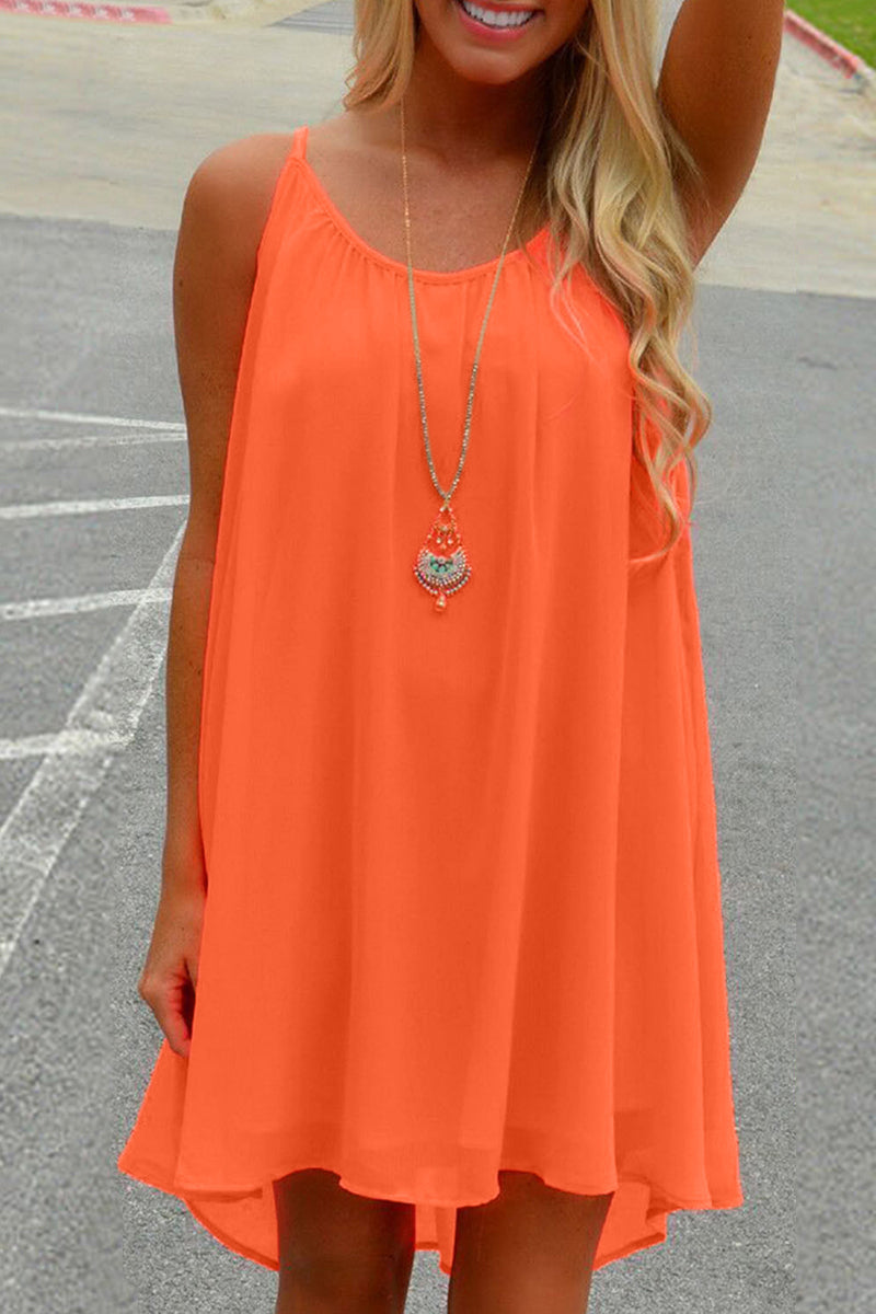 Crochet Detail Ruffle Hem Short Chiffon Dress