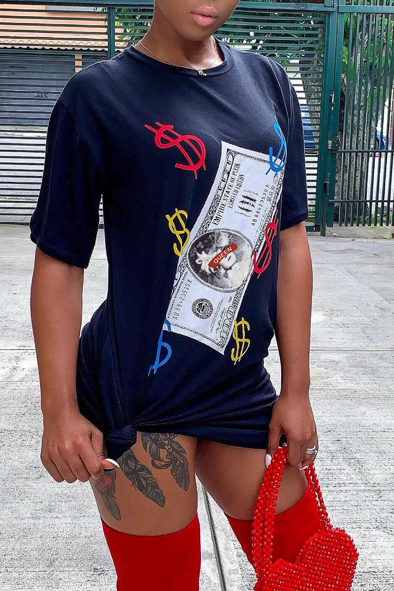 Dollar Graphic Slant Pocket Tee Dress