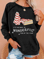 Christmas Tree Cake Print Casual Crewneck Sweatshirt