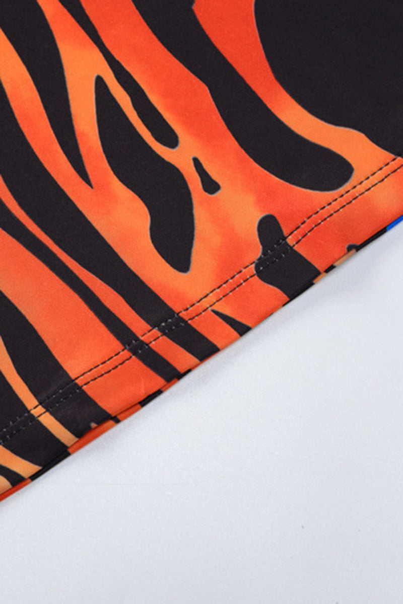 Allover Print Ruffle Hem Maxi Tube Dress