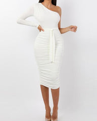 One Shoulder Ruched Design Bodycon Dress
