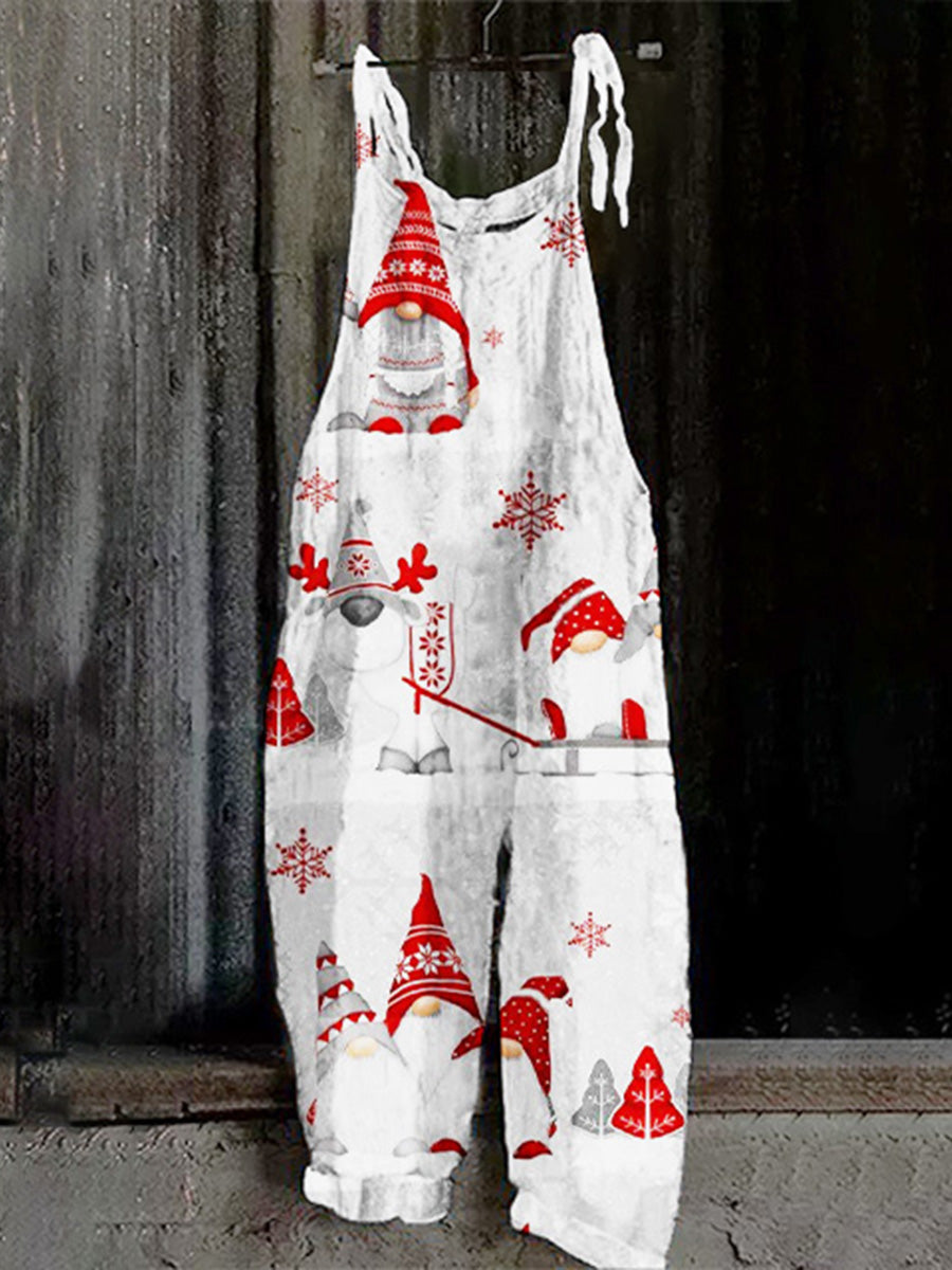 Santa Snowflake Print Casual Jumpsuit