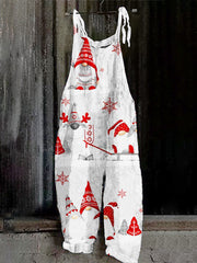 Santa Snowflake Print Casual Jumpsuit