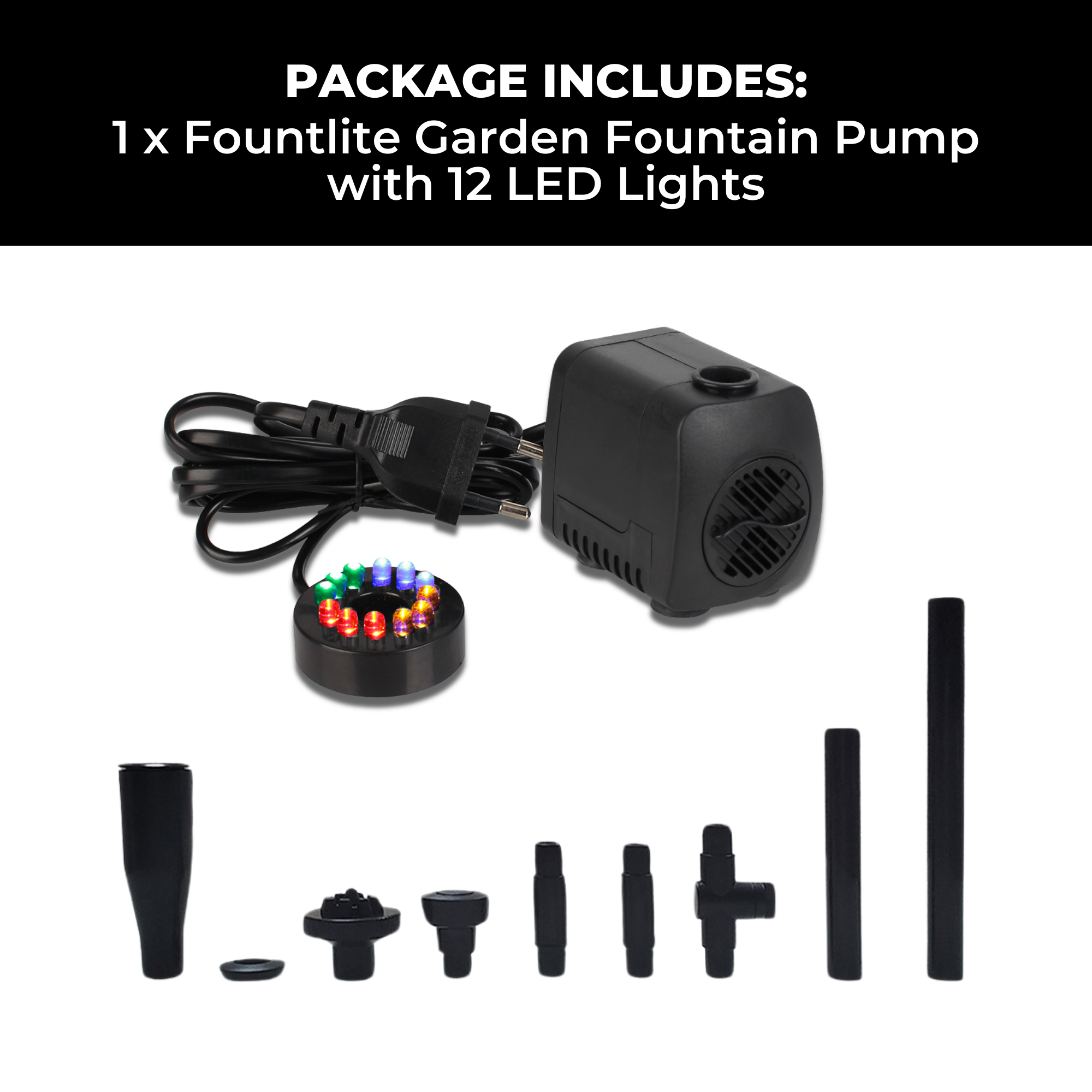 50% OFF | Fountlite Garden Fountain Pump with 12 LED Lights