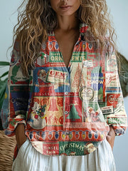 Christmas Graphic Art Print Casual Long Sleeve Comfortable Cotton Shirt