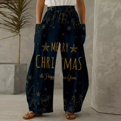 Christmas Black Letter Printed Pants