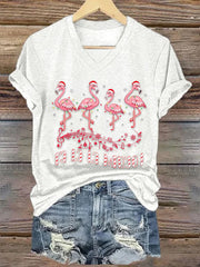 Candy Cane Flamingoes Fa La La Mingo Flamingo Christmas Print T-Shirt