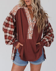 Floral Plaid Patchwork Raw Edge Top