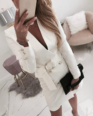 Plain Long Sleeve Buttoned Blazer Dress