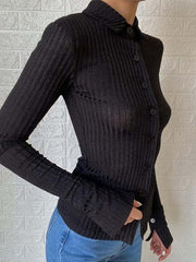 Vertical Stripe Lapel Knit