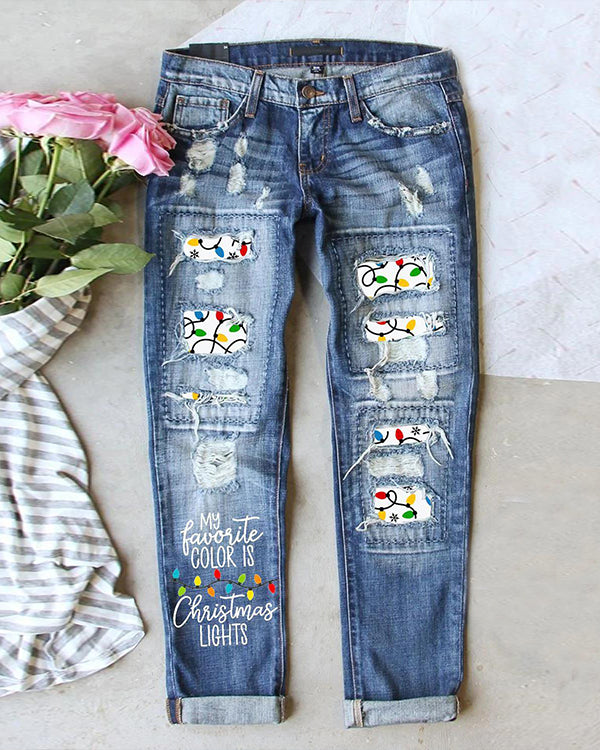 Christmas Lights Print Loose Casual Pants