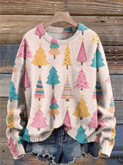 Merry Christmas Christmas Tree Print Knit Pullover Sweater