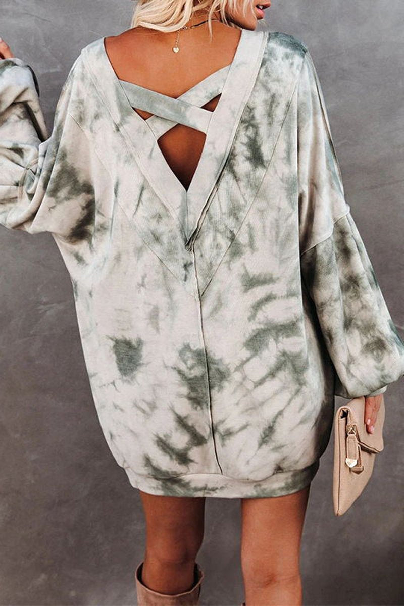 Tie Dye V Neck Backless Mini Dress