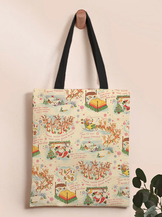 Retro Christmas Elk Print Shoulder Canvas Bag
