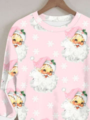 Christmas Retro Pink Santa Print Sweatshirt