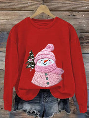 Embroidery Christmas Cute Snowman Print Casual  Sweatshirt
