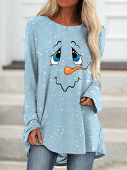 Christmas Snowman Print Long T-Shirt