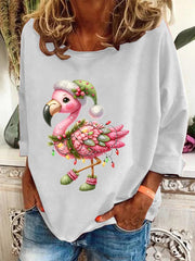 Christmas Loose Flamingo Printed Top