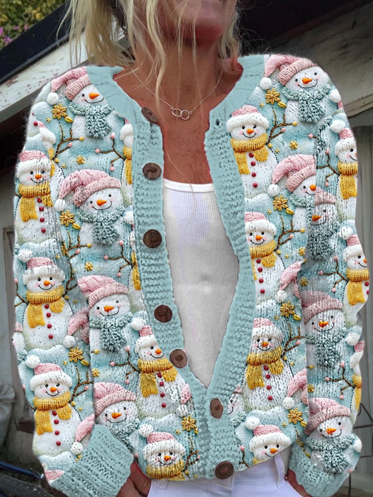 Christmas Snowman Pattern Knit Cardigan