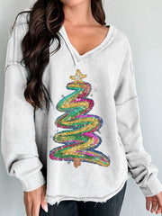 Christmas Print Long Sleeve V-neck Comfortable Cotton Shirt