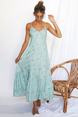 Mini Floral Button Down V Neck Beach Maxi Dress