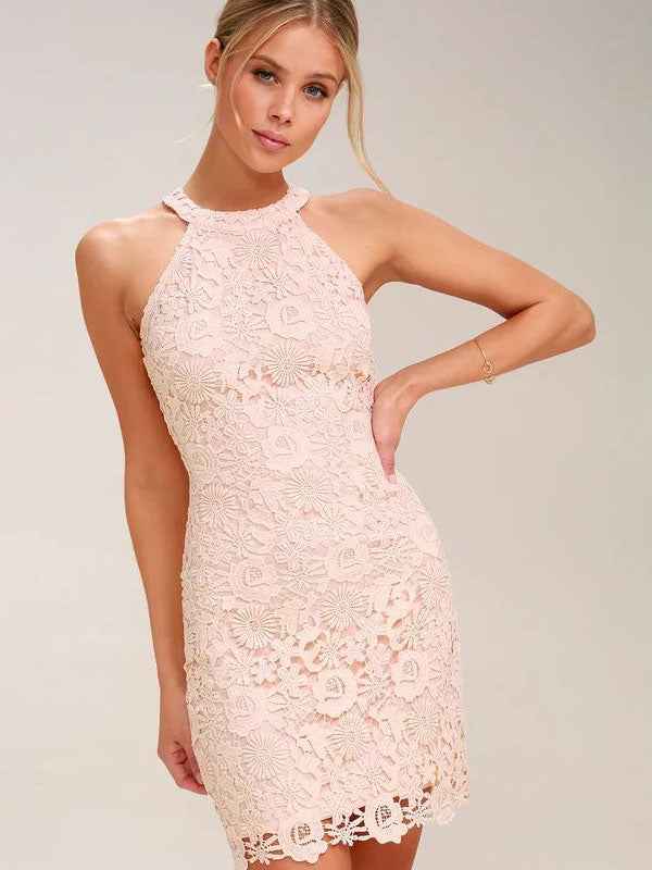Stretch Lace Elegant Jewel Neck Sleeveless Party Dress